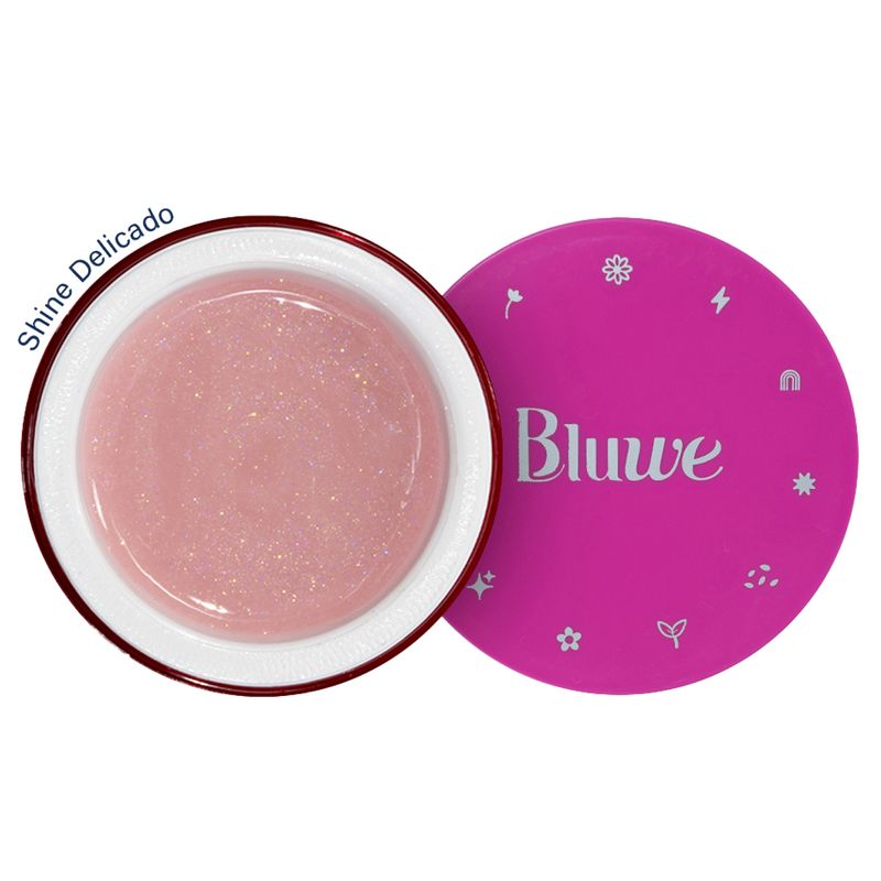 Gel-Shine-Delicado-30g-Bluwe.-Gel-rosa-natural-com-brilhos-multicoloridos-sutis.-